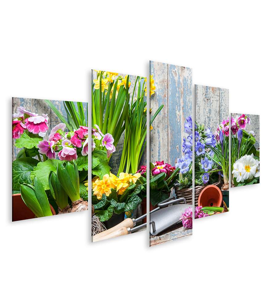 Islandburner Bild auf Leinwand Buntes Wandbild von Garten mit Frühlingsblumen für Hobbygärtner