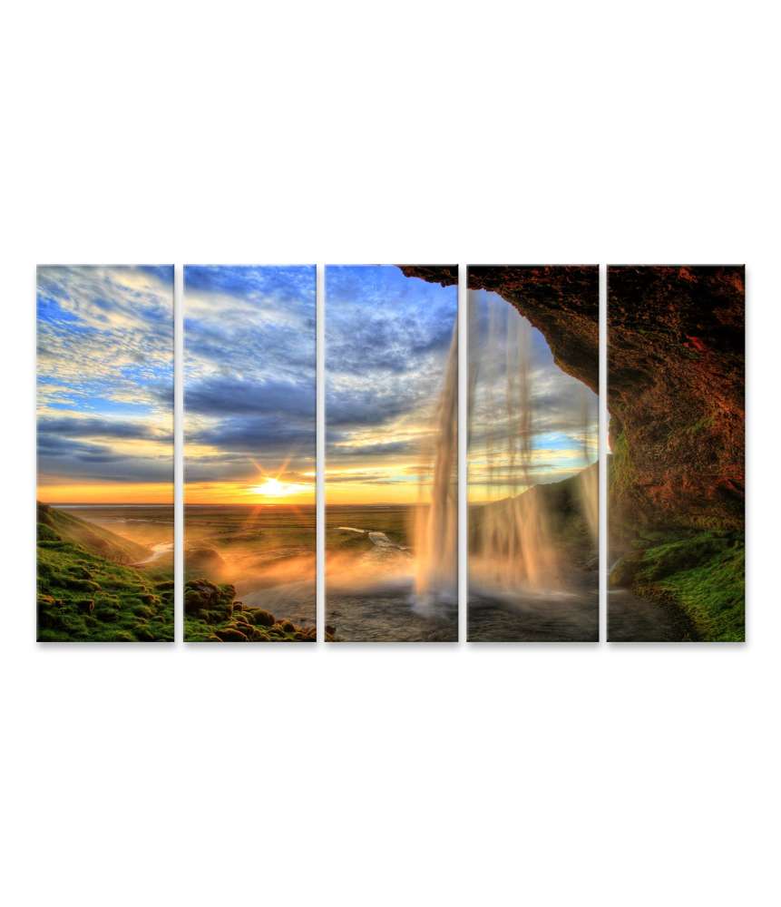 Islandburner Bild auf Leinwand Sonnenuntergang am Seljalandsfoss Wasserfall in Island