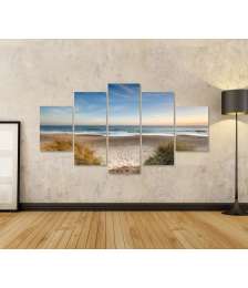 Bild auf Leinwand Dünen, Sandstrand, Meer und Inseln an der Nordsee auf dem Wandbild