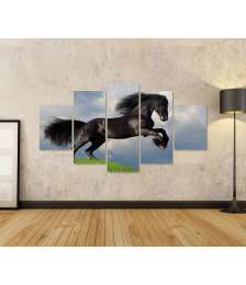 Bild auf Leinwand Friesisches Pferd in voller Galopp auf Wandbild dargestellt