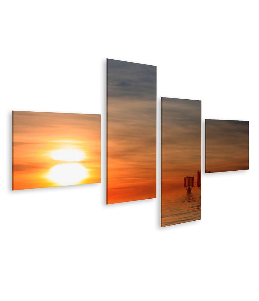 Islandburner Bild auf Leinwand Wikingerschiffe vor malerischem Sonnenuntergang als Wandbild