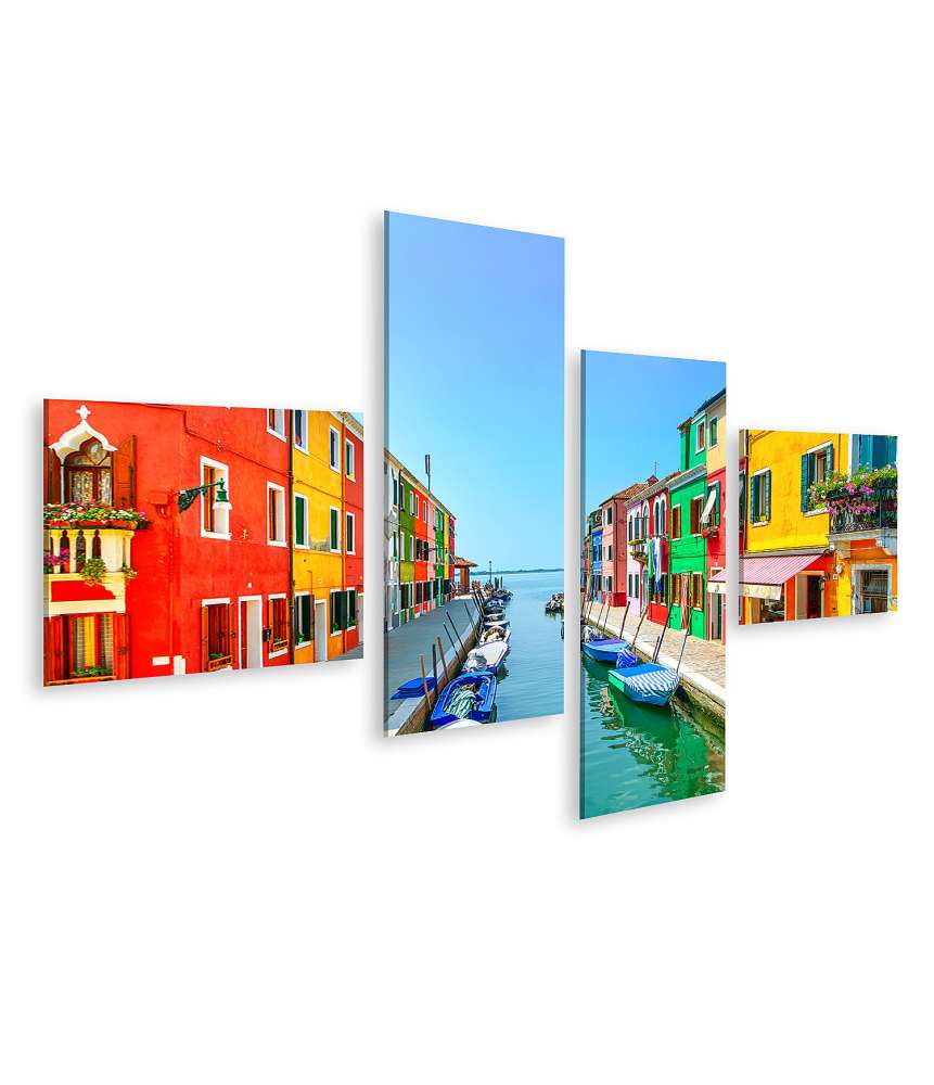 Islandburner Bild auf Leinwand Buntes Wandbild von Venedigs Wahrzeichen: Burano Insel, Kanal, Häuser und Boote