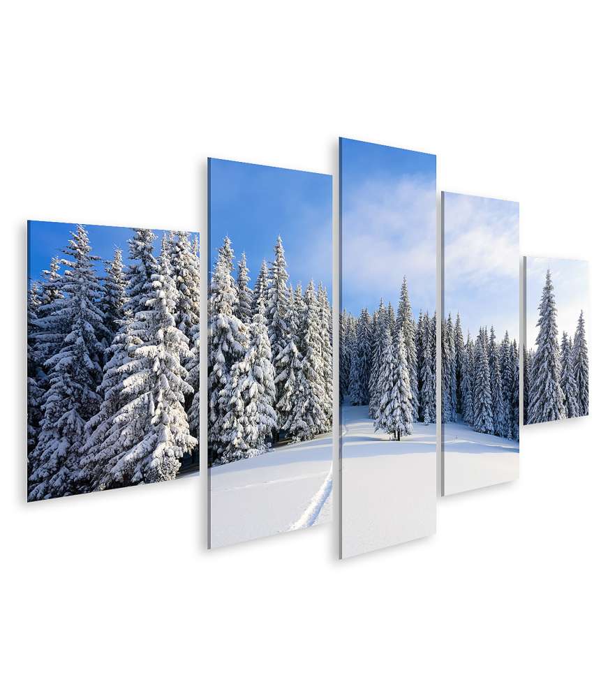 Islandburner Bild auf Leinwand Malerische Winterlandschaft mit prächtigen, schneebedeckten Bäumen