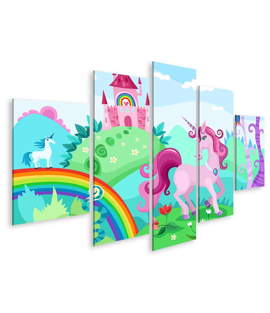 Islandburner Bild auf Leinwand Farbenfrohes Wandbild mit Einhorn und Regenbogen fürs Kinderzimmer