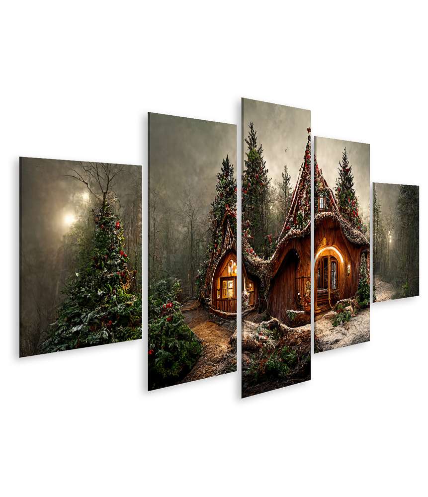 Islandburner Bild auf Leinwand Weihnachtsmanns magisches Zuhause im verwunschenen Wald