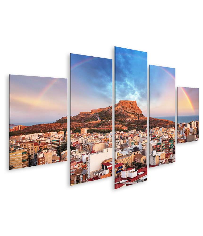 Islandburner Bild auf Leinwand Sonnenuntergang mit Regenbogen in Alicante, Spanien - Wandbild