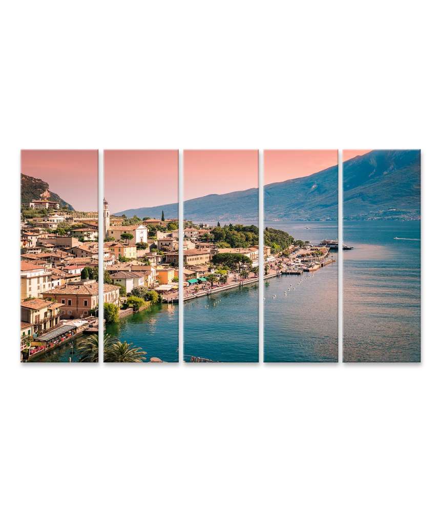 Islandburner Bild auf Leinwand Buntes Wandbild aus Limone Sul Garda, einer idyllischen Kleinstadt am Gardasee, Italien