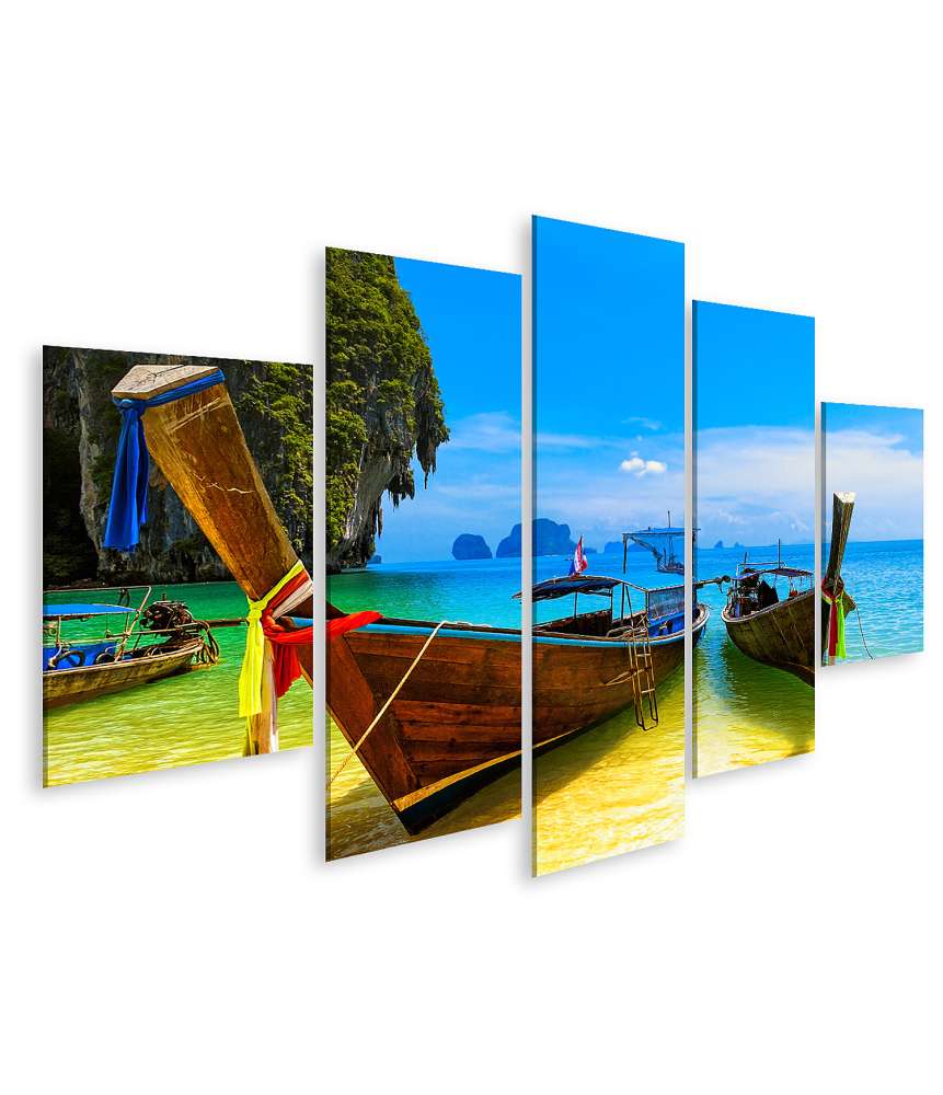 Islandburner Bild auf Leinwand Sommerliche Strandlandschaft in Thailand mit blauem Wasser und Himmel