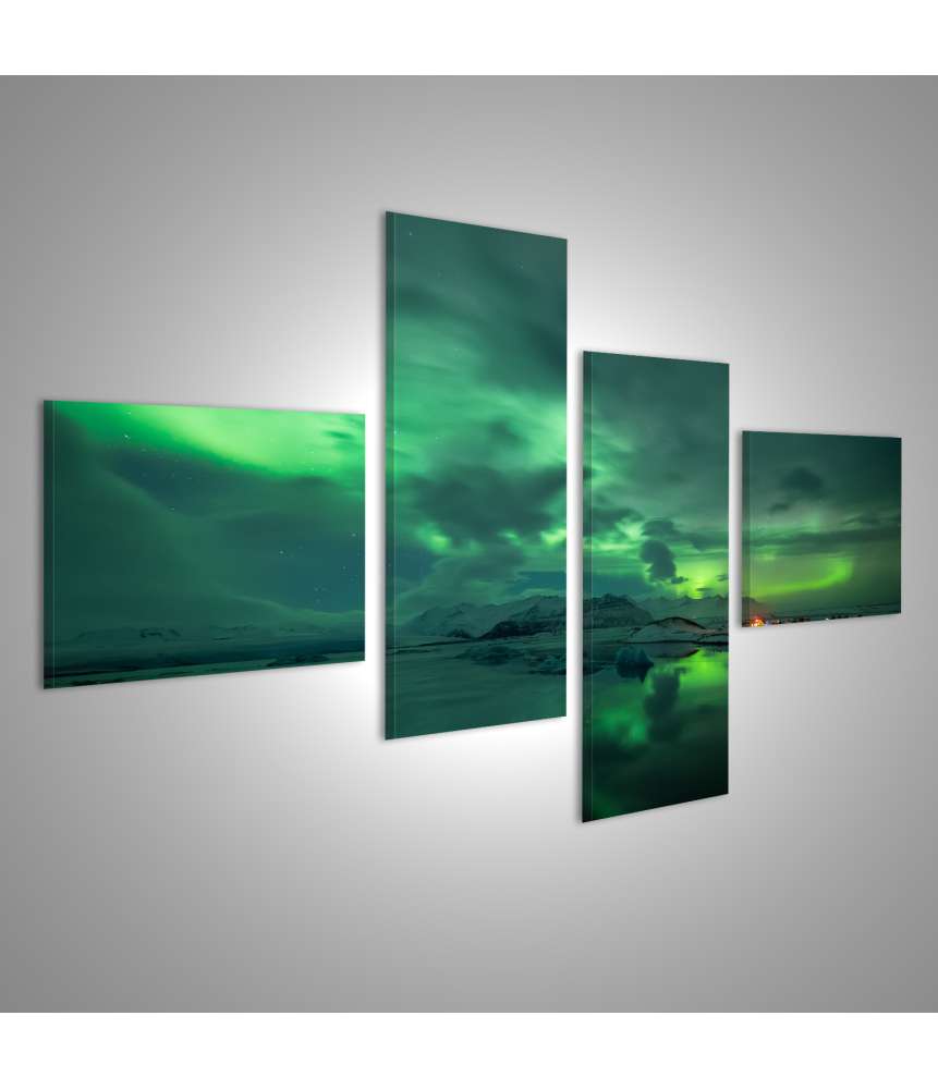 Islandburner Bild auf Leinwand Nordlicht (Aurora Borealis) über der Jokulsarlon Lagune in Island