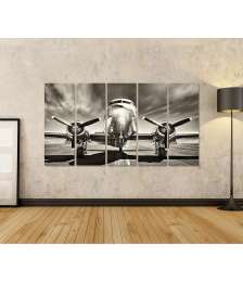 Bild auf Leinwand Monochromes Retro-Wandbild eines Propellerflugzeugs