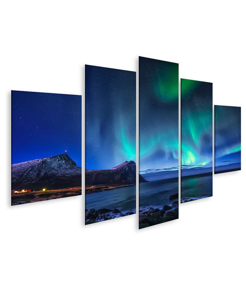 Islandburner Bild auf Leinwand Magisches Aurora Borealis Wandbild im nachtlichen Nordnorwegen