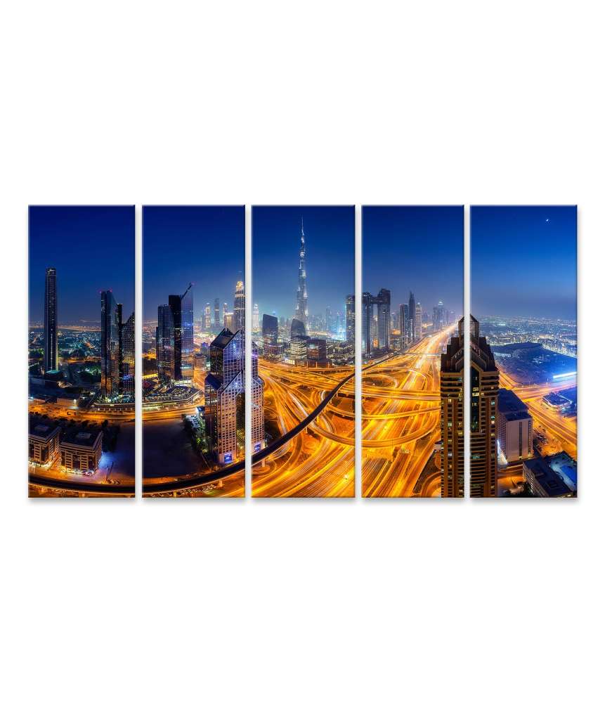 Bild auf Leinwand Nächtlicher Panoramablick auf die Skyline von Dubai