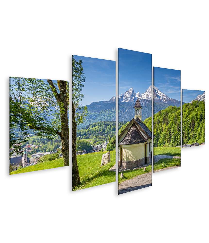 Islandburner Bild auf Leinwand Beeindruckendes Wandbild: Berühmte Kapelle am Lockstein mit Blick auf den Watzmann