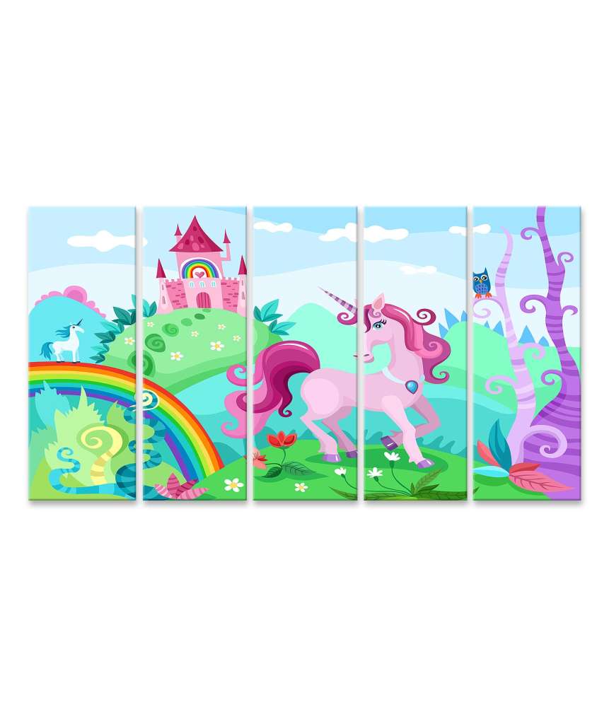 Islandburner Bild auf Leinwand Farbenfrohes Wandbild mit Einhorn und Regenbogen fürs Kinderzimmer