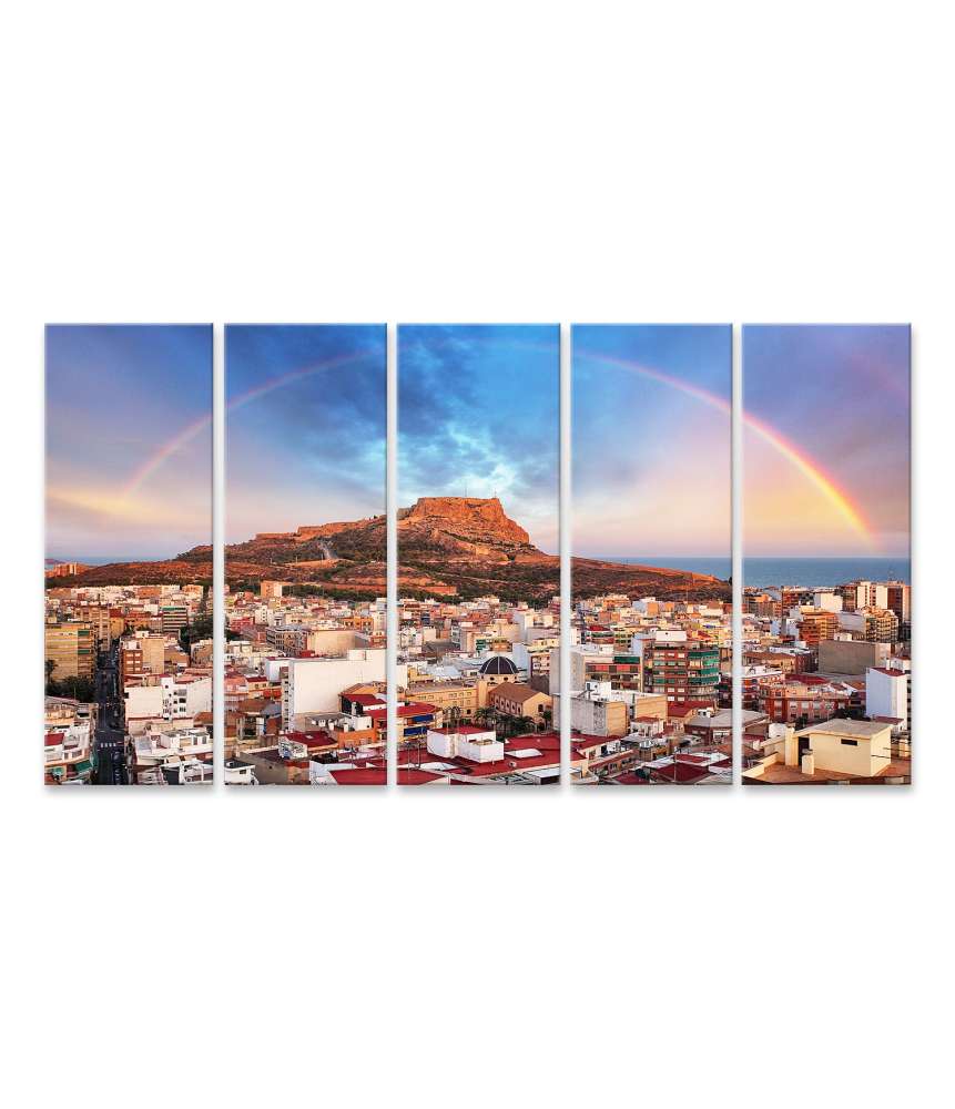 Islandburner Bild auf Leinwand Sonnenuntergang mit Regenbogen in Alicante, Spanien - Wandbild