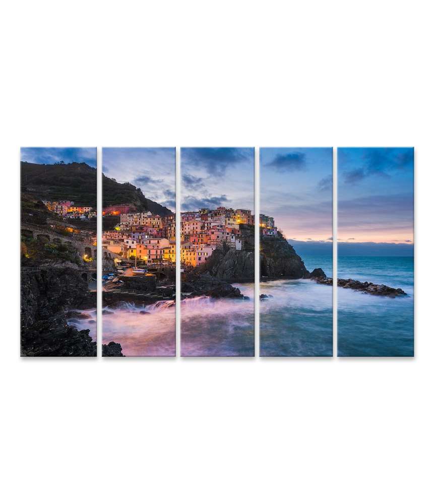 Islandburner Bild auf Leinwand Nachtansicht von Manarola, Cinque Terre, Italien als Wandbild