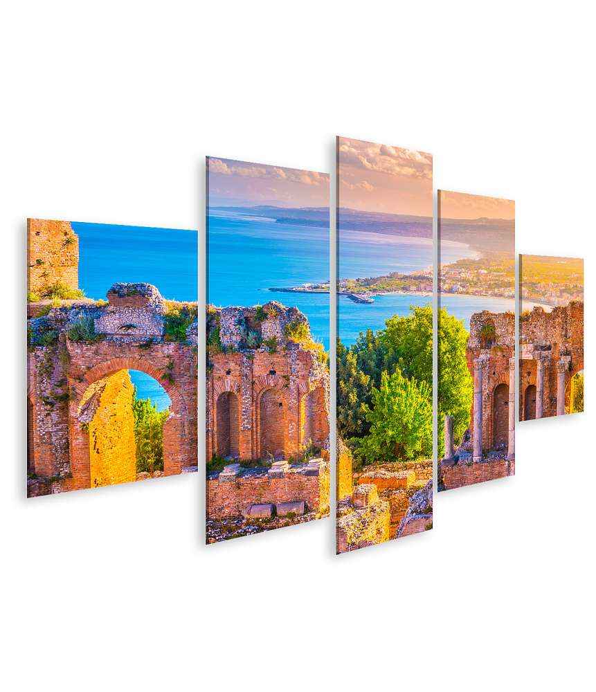 Islandburner Bild auf Leinwand Sonnenuntergang über den Ruinen des Theaters in Taormina