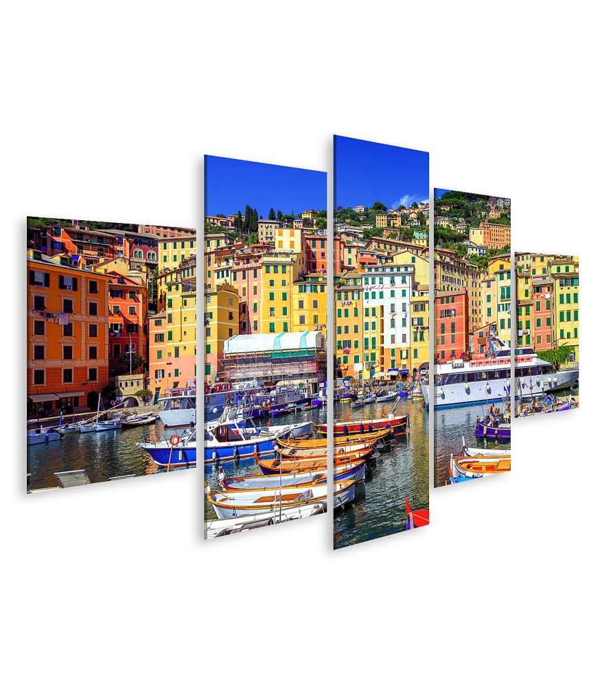 Islandburner Bild auf Leinwand Farbenfrohes Wandbild der malerischen Altstadt Camogli, Genua, Ligurien, Italien