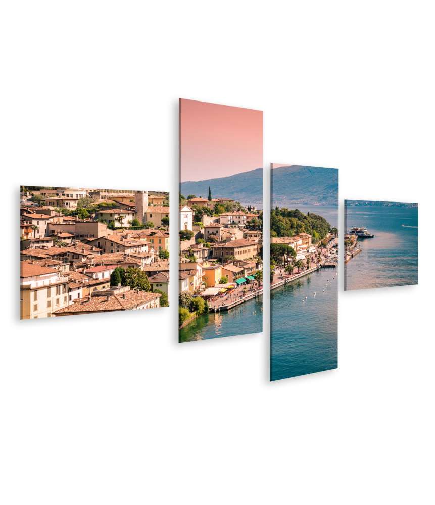 Islandburner Bild auf Leinwand Buntes Wandbild aus Limone Sul Garda, einer idyllischen Kleinstadt am Gardasee, Italien