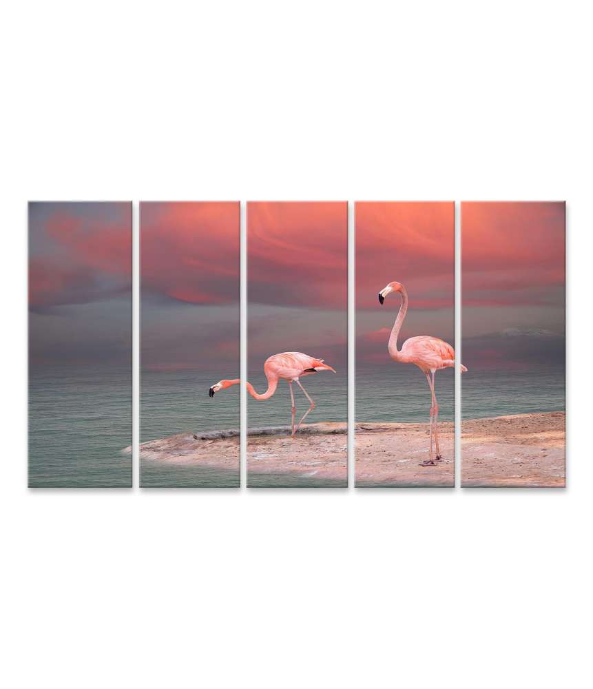 Islandburner Bild auf Leinwand Rosa Flamingo am idyllischen Strand Floridas