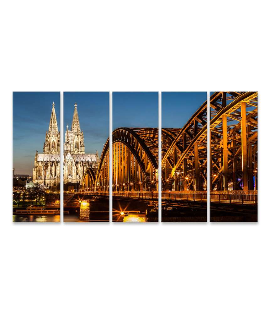 Islandburner Bild auf Leinwand Abenddämmerung am Kölner Dom und Hohenzollernbrücke auf Wandbild