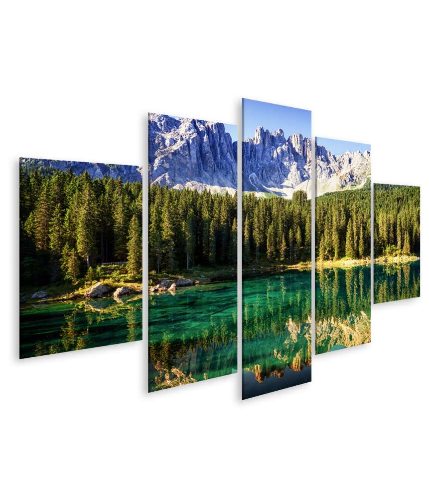 Islandburner Bild auf Leinwand Atemberaubendes Wandbild der Karerlake in den Dolomiten, Italien