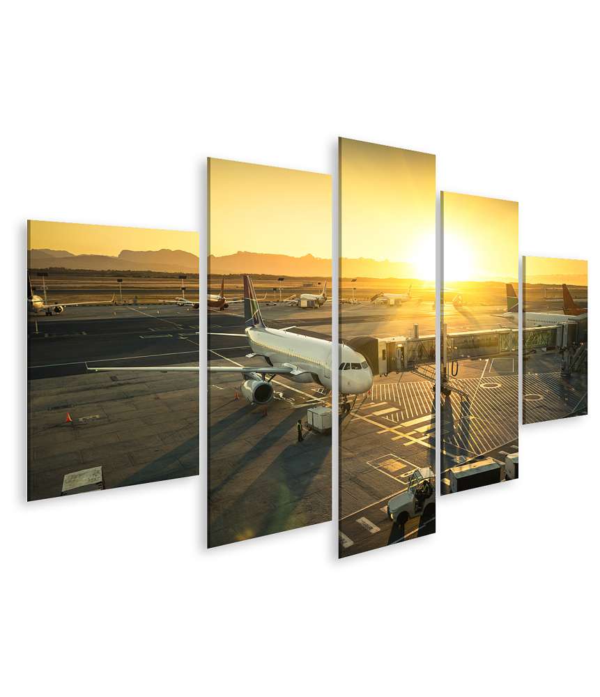 Islandburner Bild auf Leinwand Modernes Wandbild von Flugzeug am Gate eines internationalen Flughafens, startklar