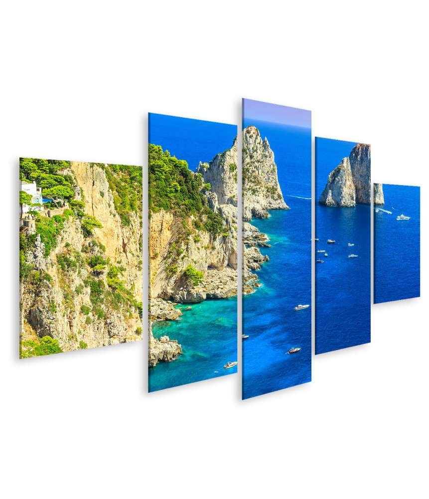 Islandburner Bild auf Leinwand Panoramisches Wandbild von Capri Insel, Strand und Faraglioni Klippen, Italien