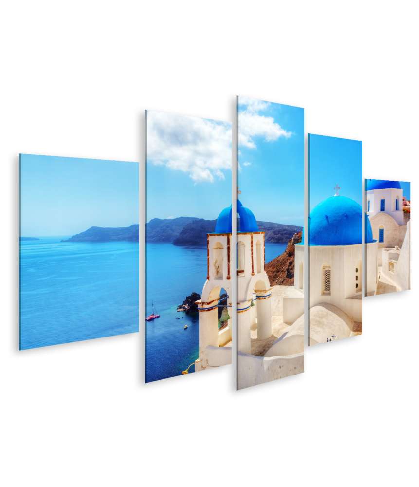 Islandburner Bild auf Leinwand Traditionelles Wandbild von Oia, Santorini, Griechenland, am Ãgäischen Meer