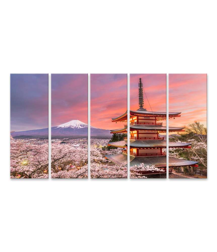 Islandburner Bild auf Leinwand Blick auf den Fuji-Berg und eine Pagode aus Fujiyoshida, Japan