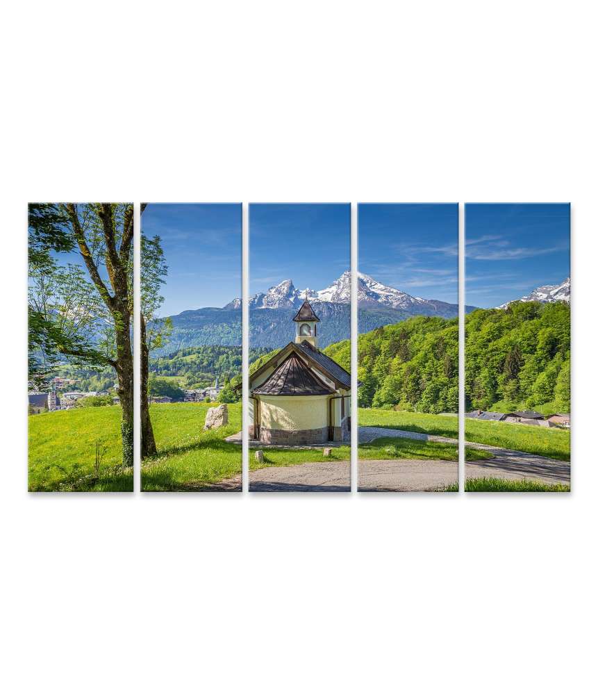 Islandburner Bild auf Leinwand Beeindruckendes Wandbild: Berühmte Kapelle am Lockstein mit Blick auf den Watzmann