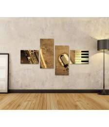 Bild auf Leinwand Sepia-Ton Wandbild mit Klavier, Saxophon und Musiknoten