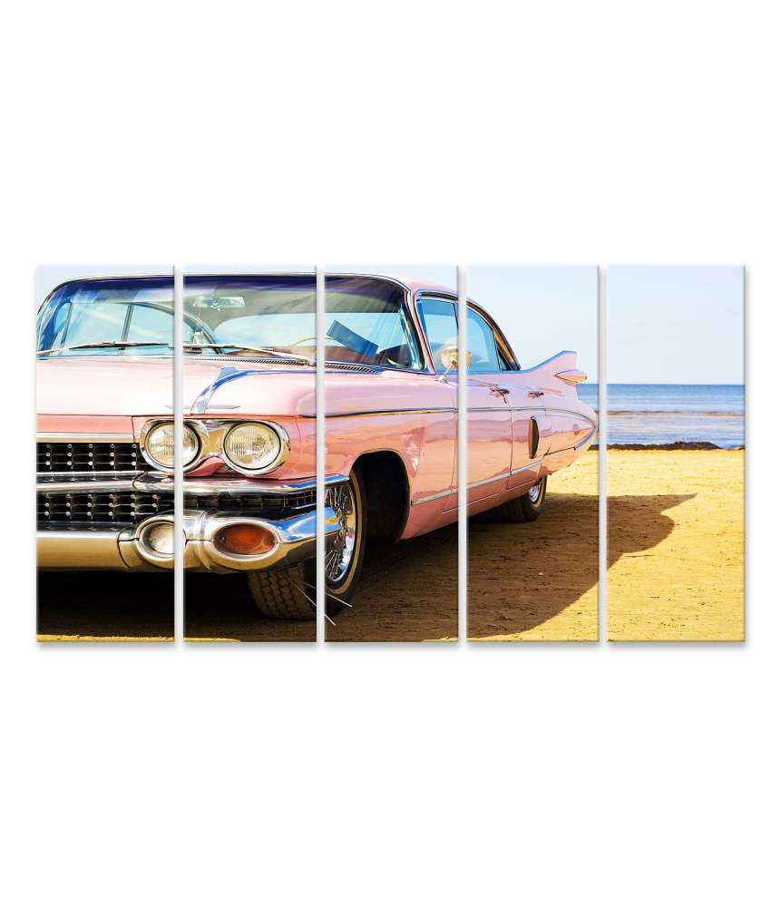 Islandburner Bild auf Leinwand Klassisches Wandbild eines rosa Cadillac am Strand