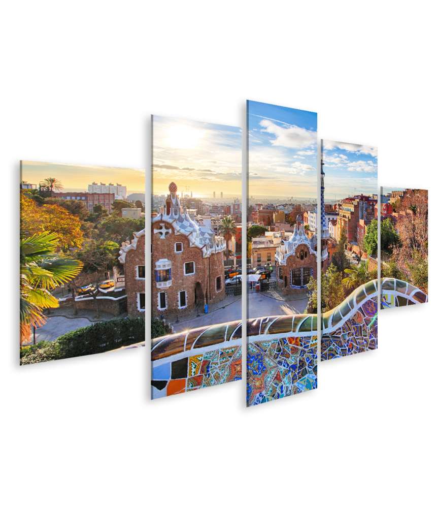 Islandburner Bild auf Leinwand Sonniges Wandbild des Park Guell in Barcelona, Spanien