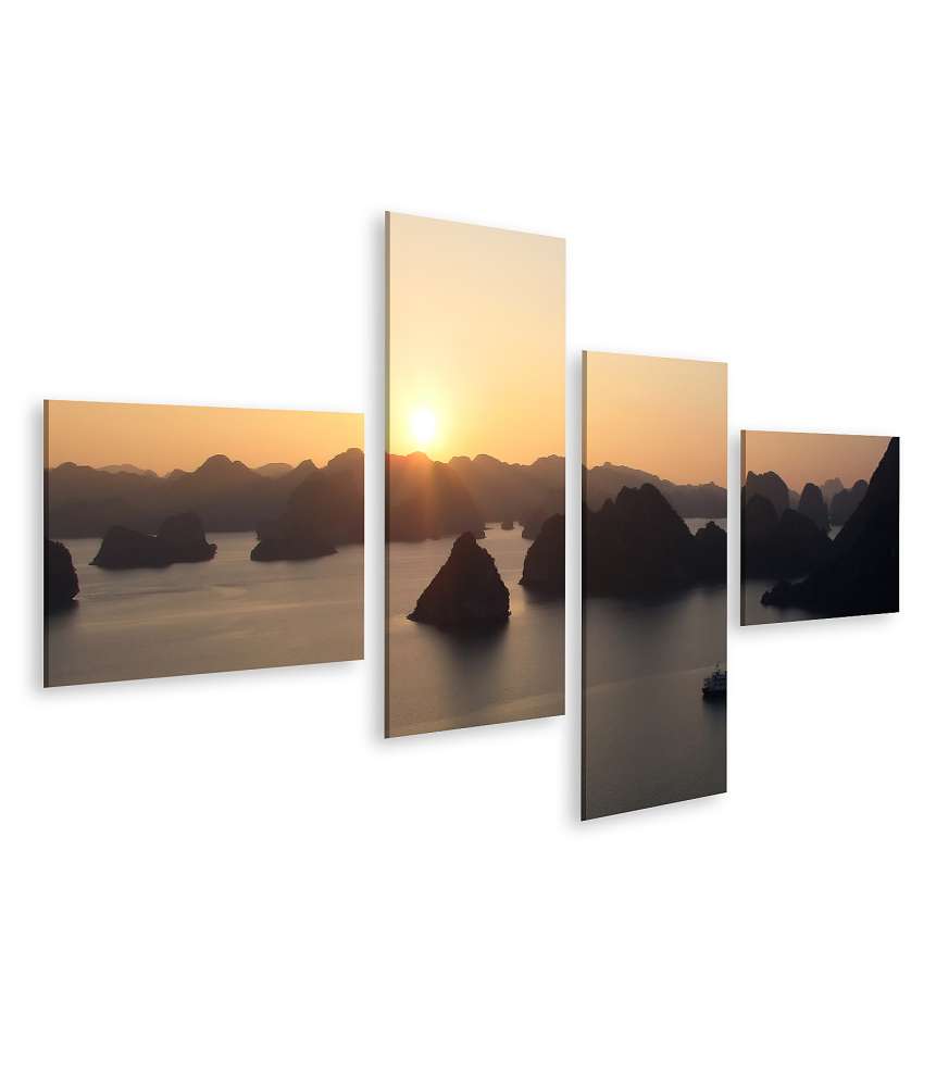 Islandburner Bild auf Leinwand Wandbild: Zauberhafter Sonnenuntergang über der Halong Bucht, Vietnam