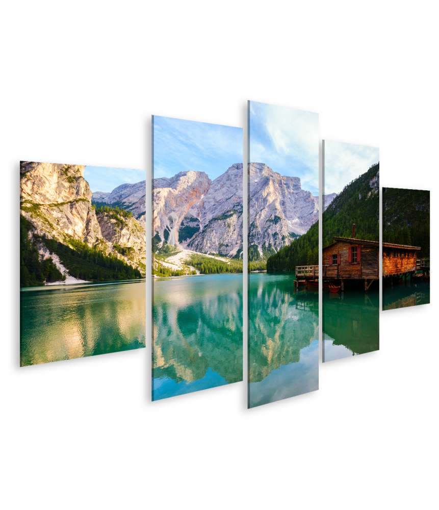 Islandburner Bild auf Leinwand Wandbild von Prager Wildsee in den Dolomiten, Südtirol, Italien