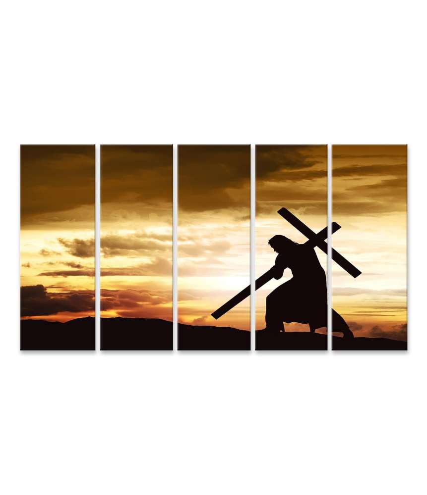 Islandburner Bild auf Leinwand Silhouette von Jesus am Kreuz auf einem Hügel bei Sonnenuntergang