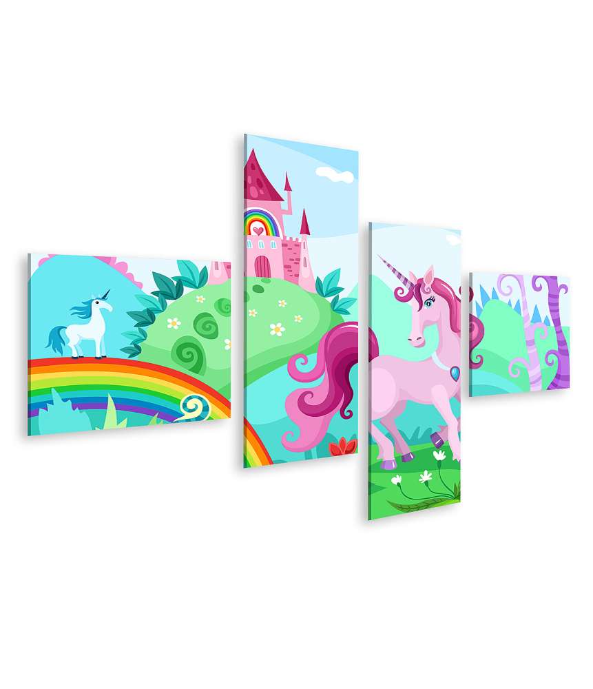 Islandburner Bild auf Leinwand Farbenfrohes Wandbild mit Einhorn und Regenbogen fürs Kinderzimmer