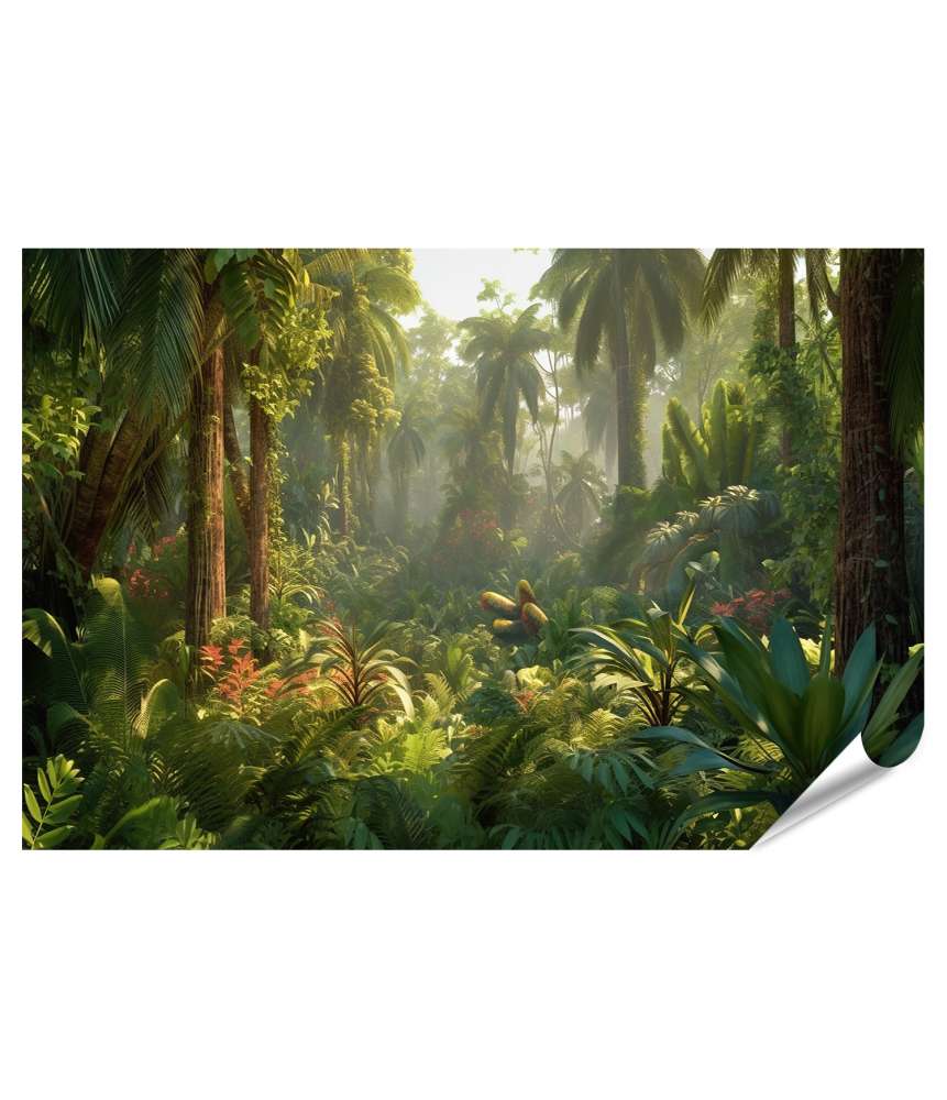 Islandburner XXL Premium Poster Panorama-Wandbild einer tiefgrünen, wilden tropischen Dschungellandschaft