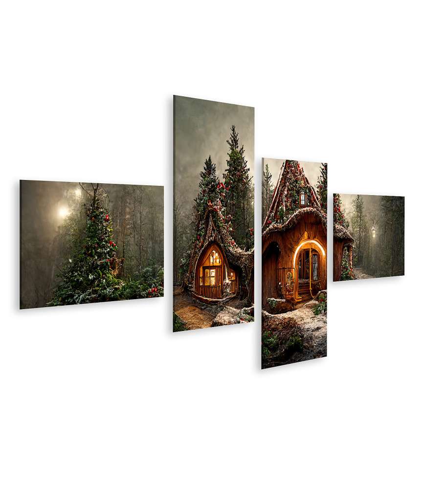 Islandburner Bild auf Leinwand Weihnachtsmanns magisches Zuhause im verwunschenen Wald