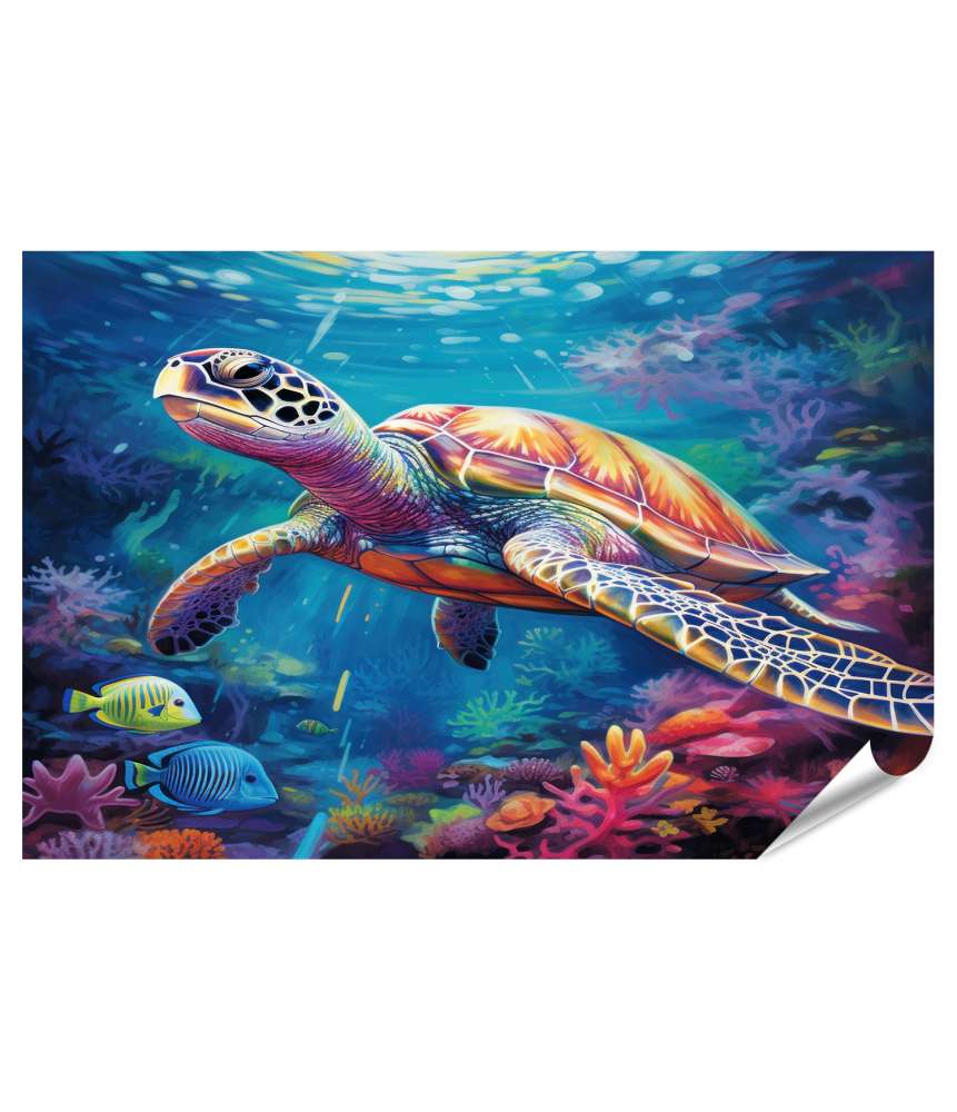 Islandburner XXL Premium Poster Eine Schildkröte gleitet majestätisch durch das tiefblaue Meer