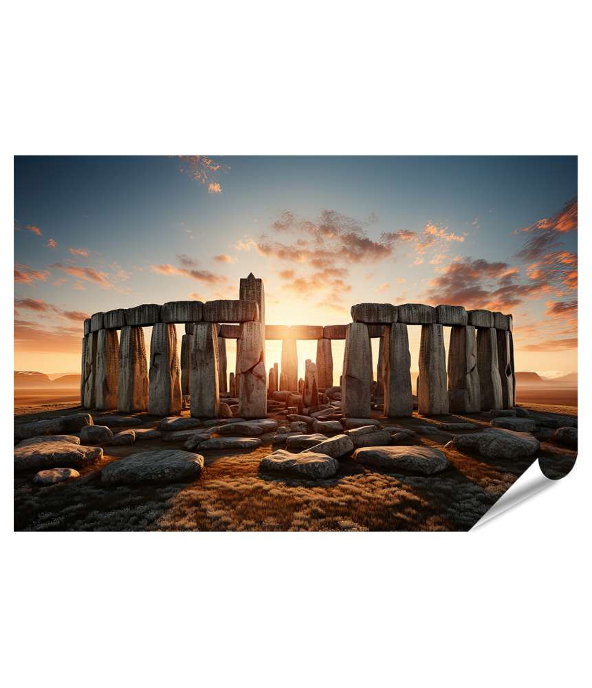 Islandburner XXL Premium Poster Atmosphärisches Wandbild von Stonehenge bei Sonnenuntergang