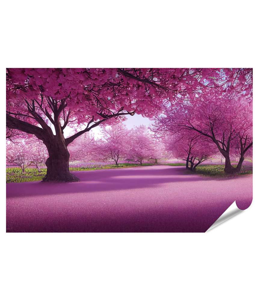 XXL Premium Poster Romantischer Tunnel aus rosa Sakura-Bäumen mit fallenden Blüten im Frühling