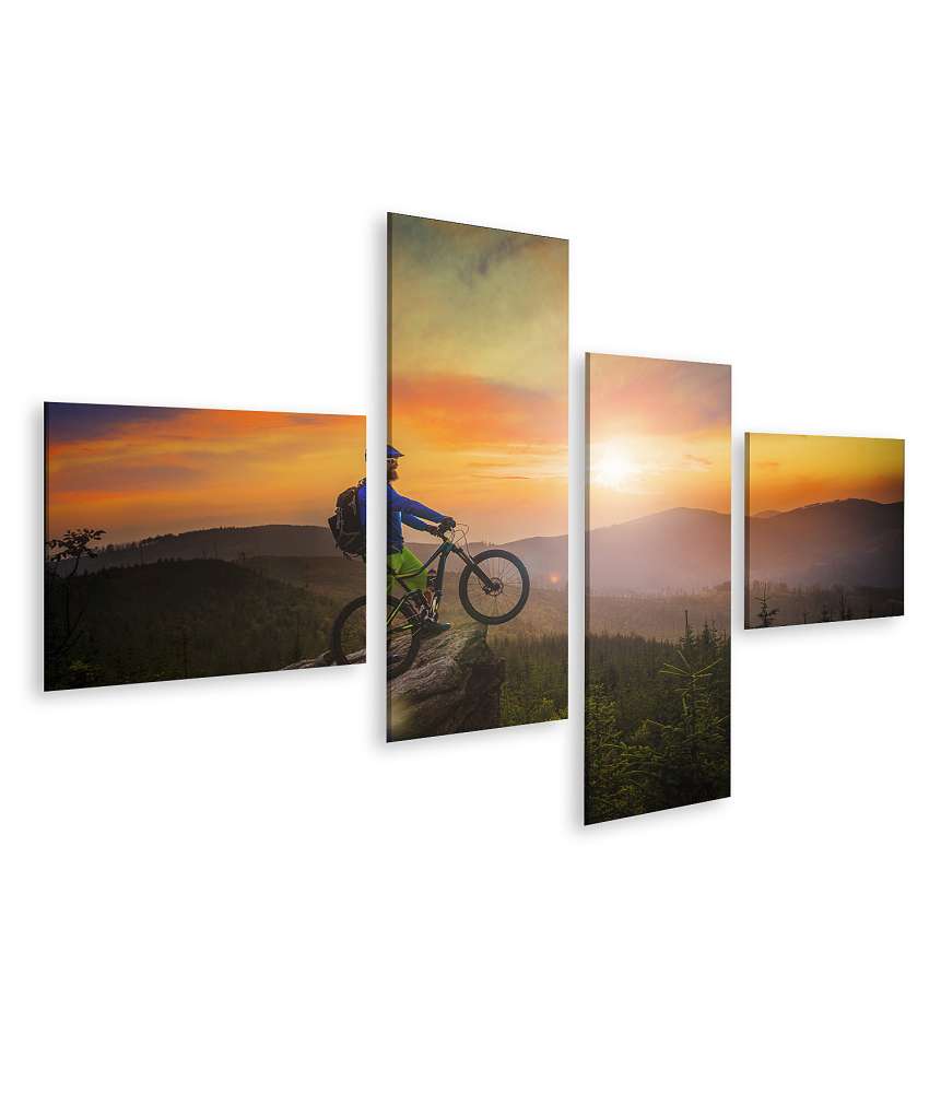 Islandburner Bild auf Leinwand Mountainbiker genießt Sonnenuntergang auf Cross-Country-Downhill-Tour