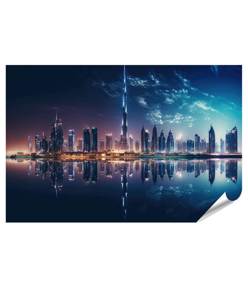 Islandburner XXL Premium Poster Nächtliche Skyline von Dubai in beeindruckender Reisefotografie