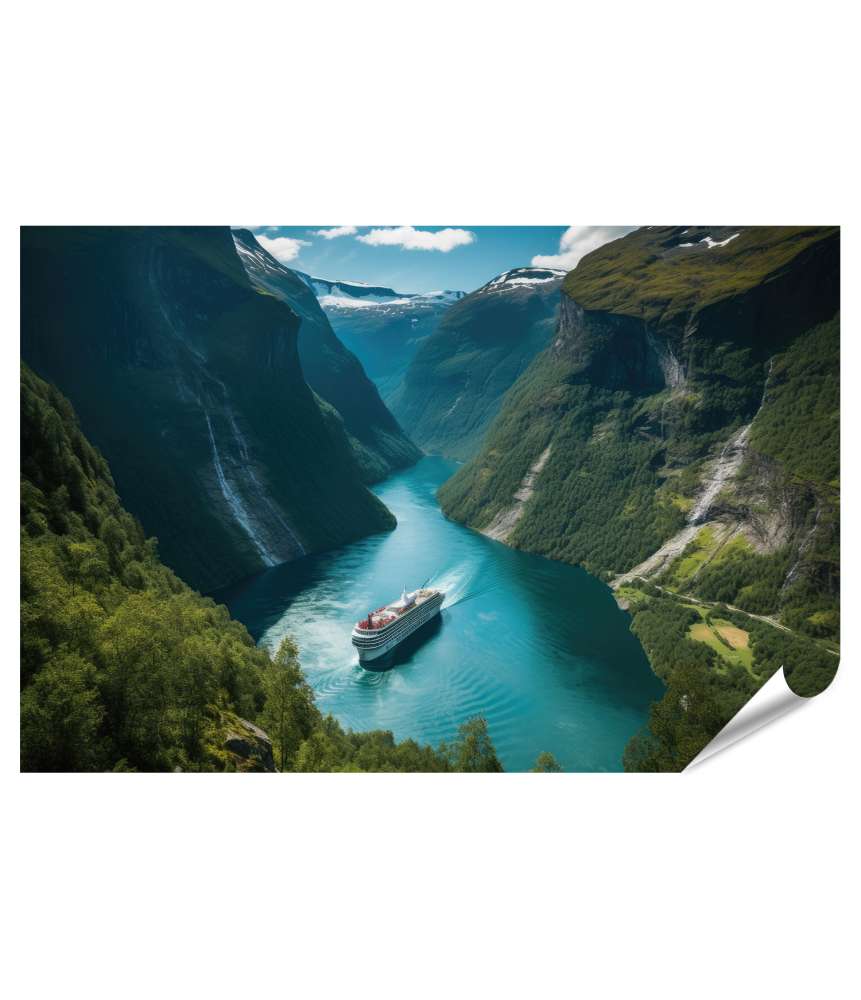 Islandburner XXL Premium Poster Atemberaubende Reisefotografie des Geiranger Fjords in Norwegen als Wandbild