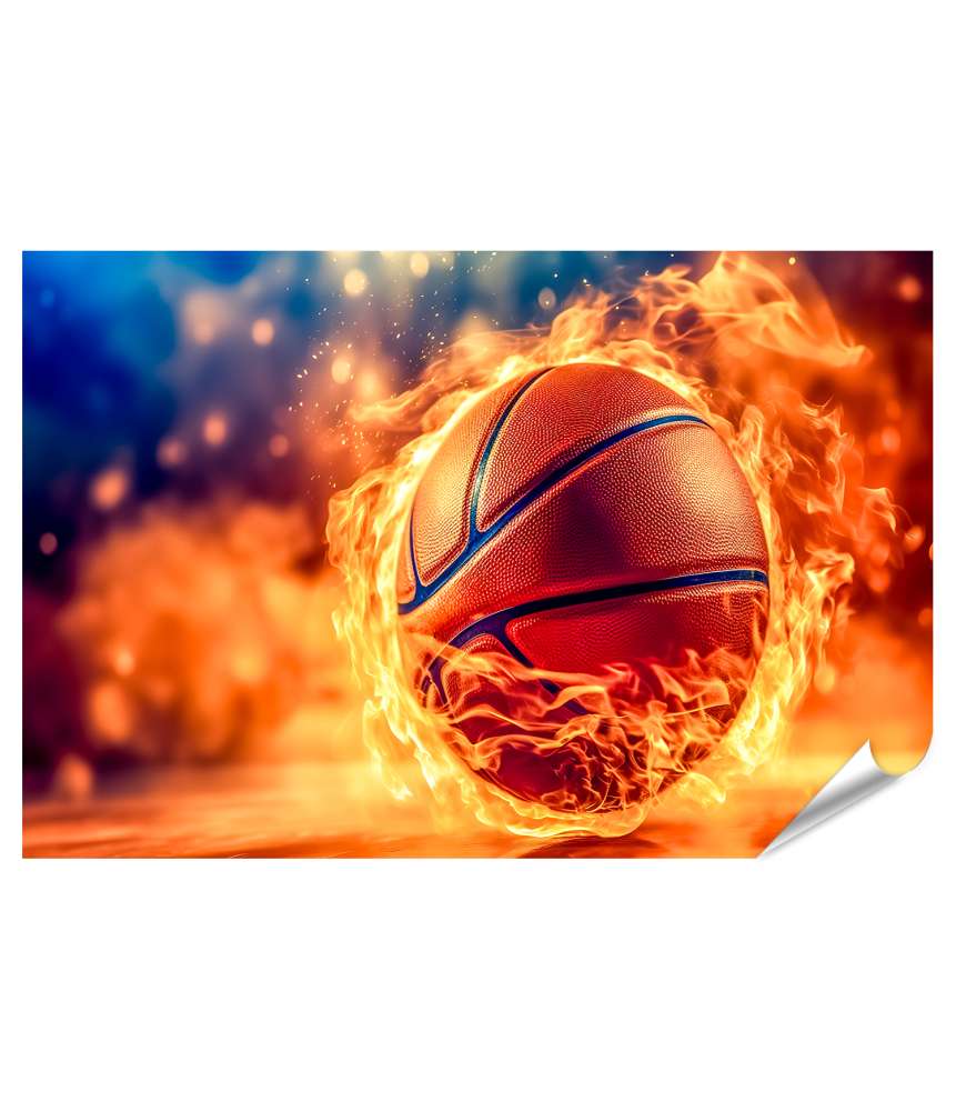 Islandburner XXL Premium Poster Feuriges Basketball Wandbild, symbolisiert Energie und Kraft