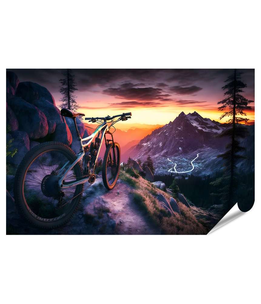 Islandburner XXL Premium Poster Mountainbiker genießt Sonnenuntergang in idyllischer Landschaft