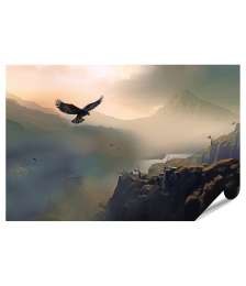 XXL Premium Poster Ein Adler schwebt majestätisch über einem Bergsee bei Sonnenuntergang