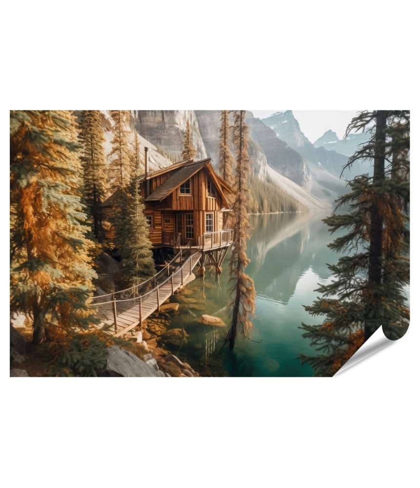 Islandburner XXL Premium Poster Vintage Ãußeres eines Baumhauses am Moraine See, Kanada